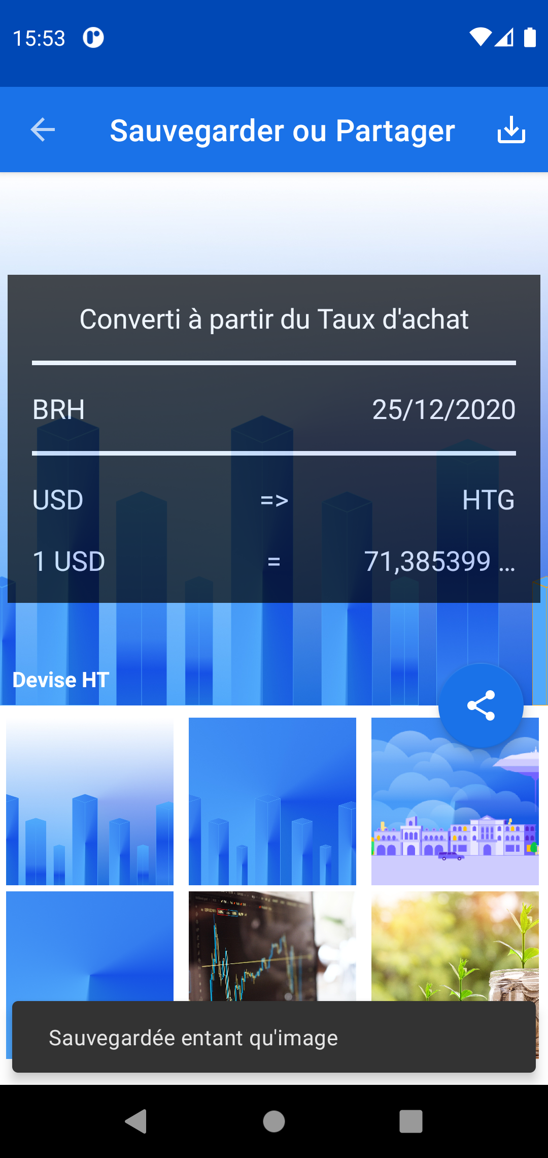 Capture d'écran des types de taux possible