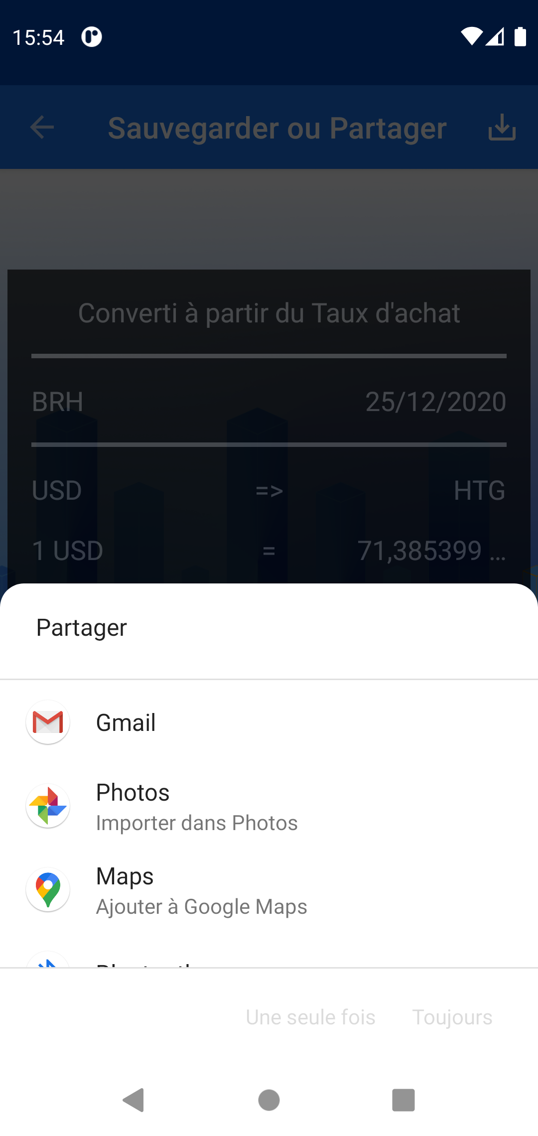 Capture d'écran des types de taux possible
